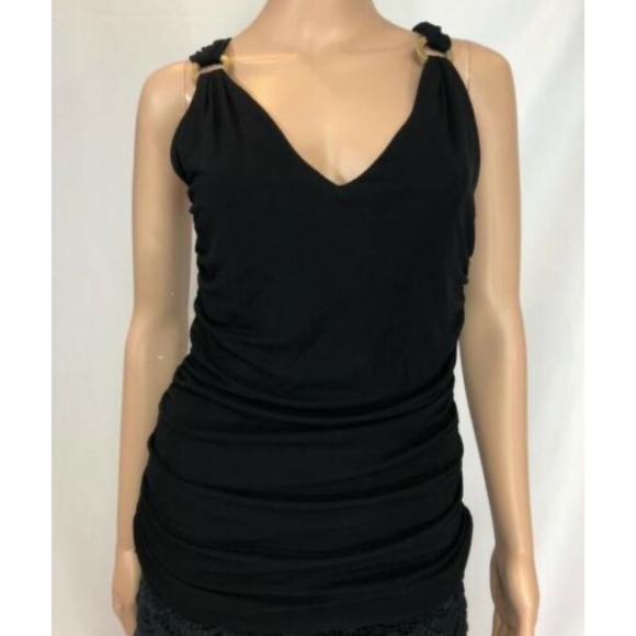 Versace Womens Blouse Top Tank Black V-NeckSz 42